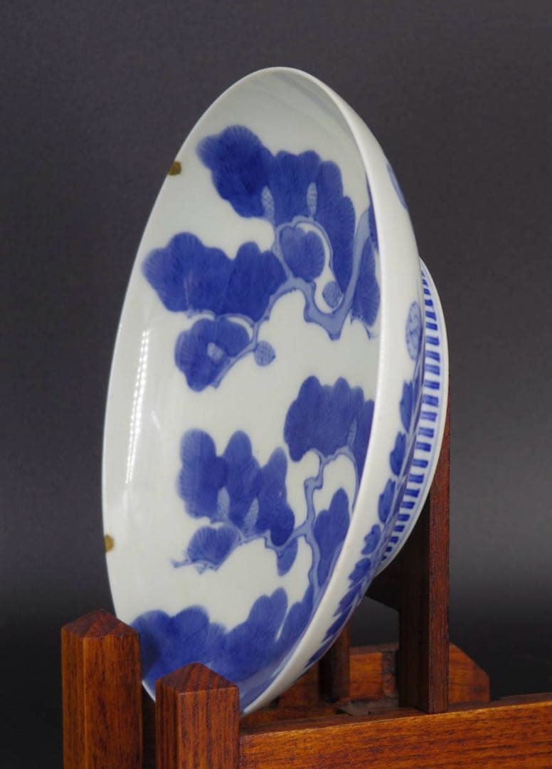 江戸時代 古伊万里 鍋島焼 老松紋 中皿 染付 大名贈答品 骨董 古美術