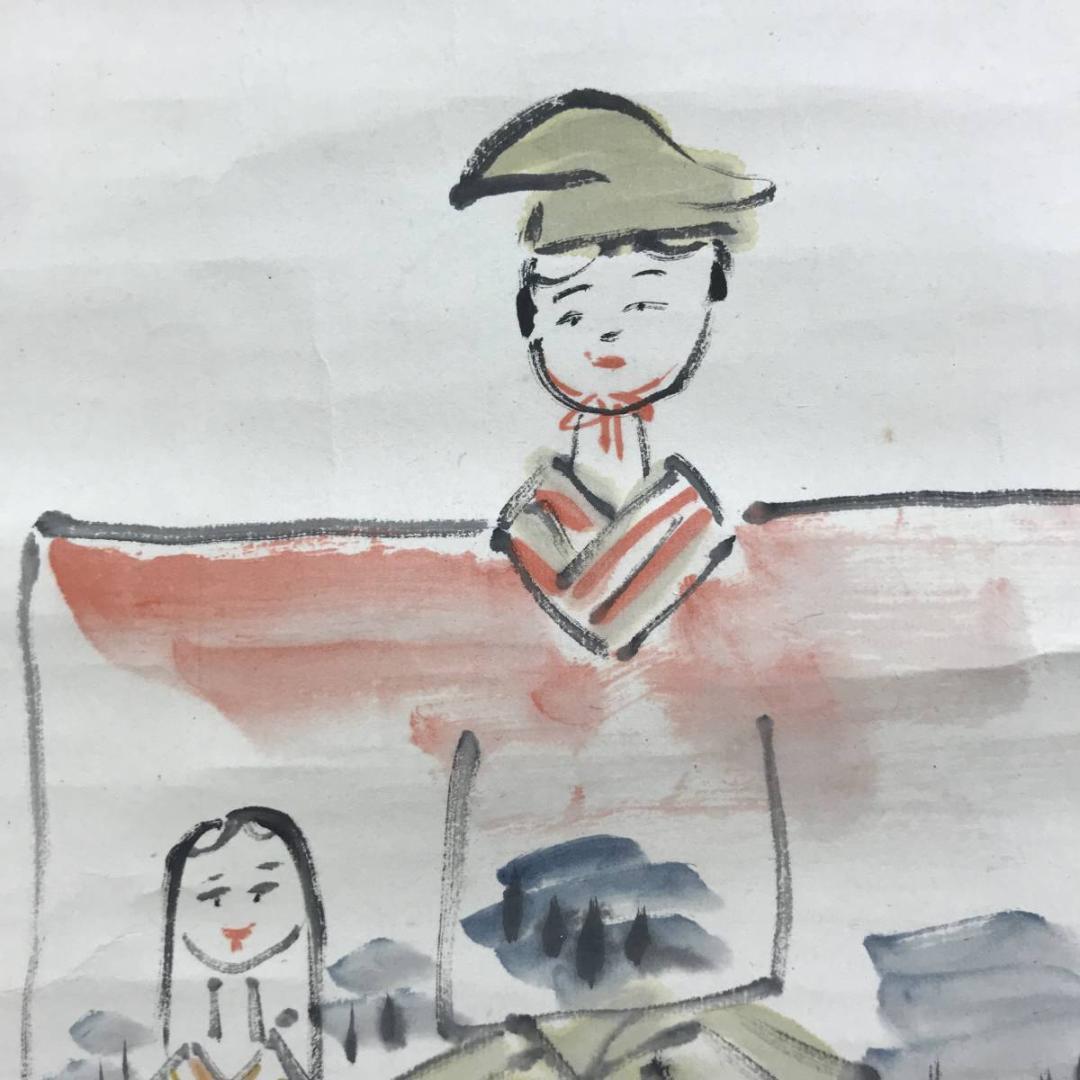 真作/服部五老/雛図/雛図/桃の節句/掛軸/名家伝来AE-371