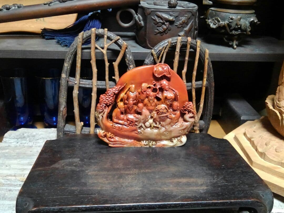 ♥中国　瑪瑙　細密　彫刻　骨董品　置物