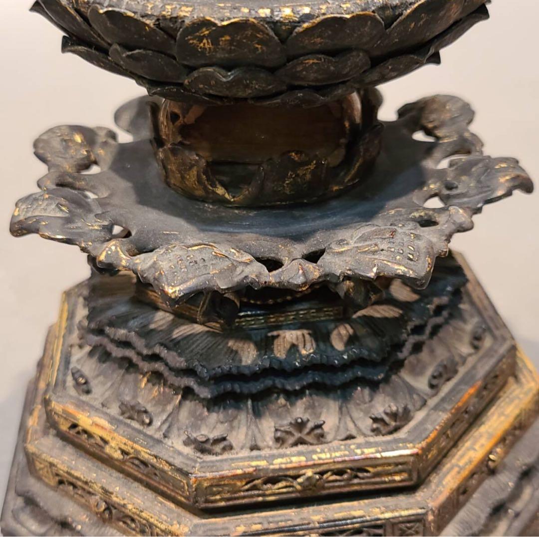 コレクション品 木彫金彩色 蓮台 仏教美術 仏像台座 時代物 骨董 一点物 彫刻