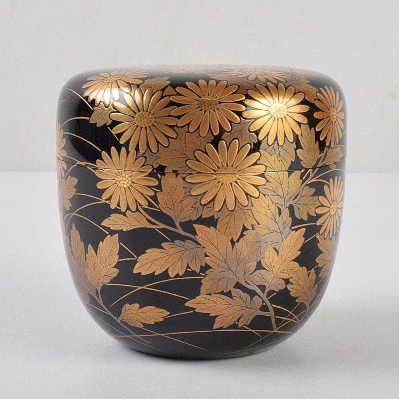 茶道具　輪島塗　佐藤幸一作　小菊蒔絵　棗　共布共箱　M　R9300