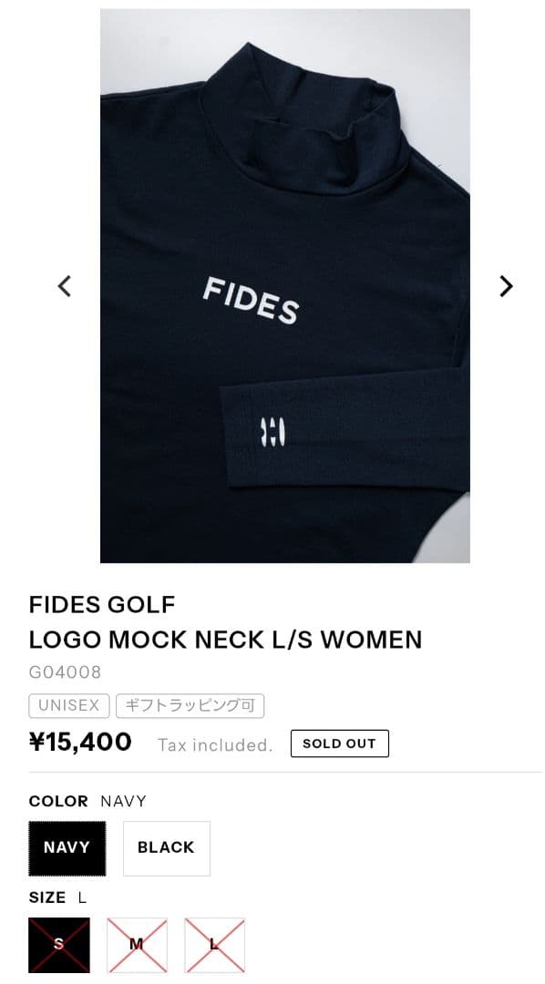 FIDES GOLF LOGO MOCK NECK L/S ネイビーM