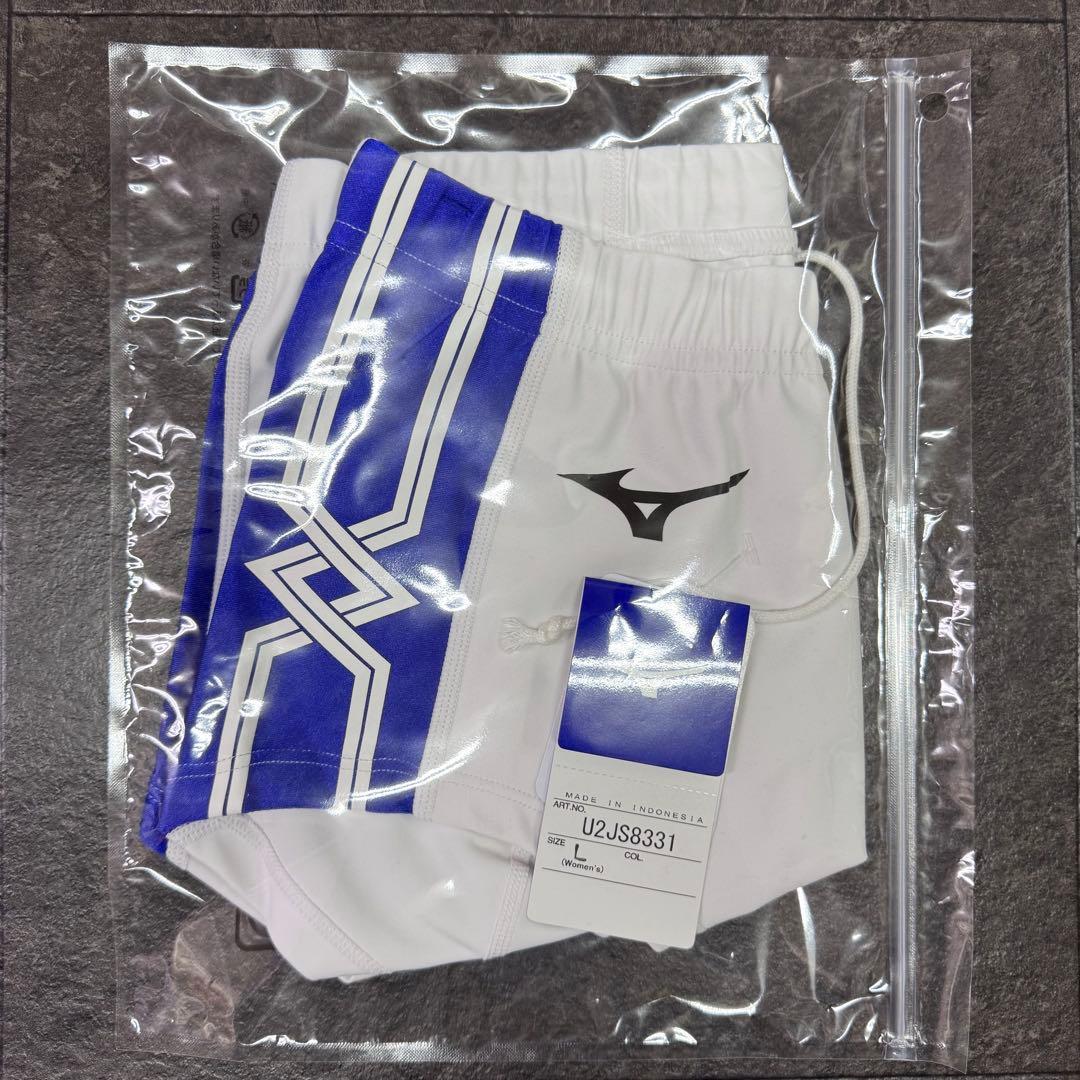 ミズノ　女子陸上レーシングショーツ(スパッツ型)　L　ホワイト×サーフブルー