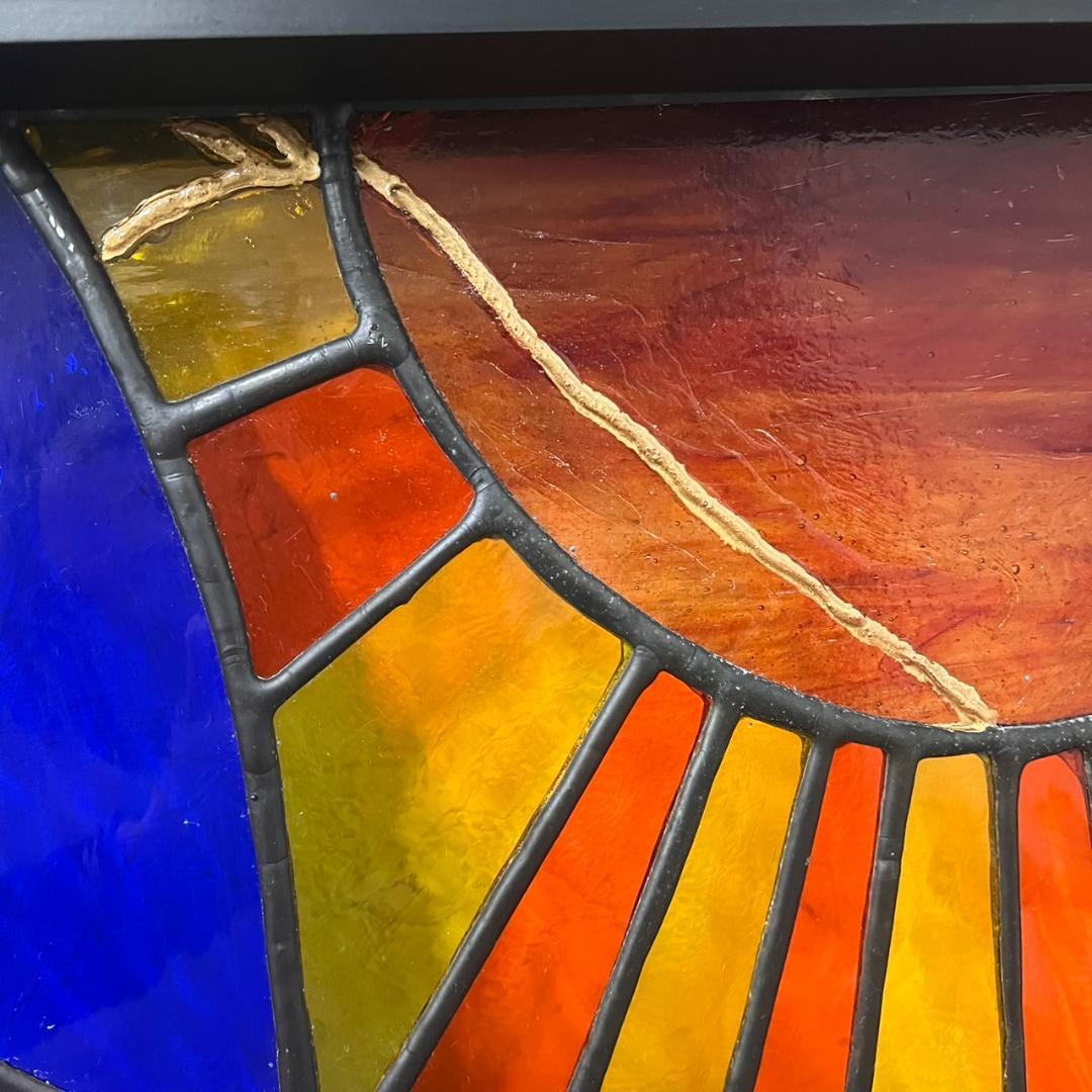 大型　ヴィンテージ　ステンドグラス　アンティークパネル 84.5×81