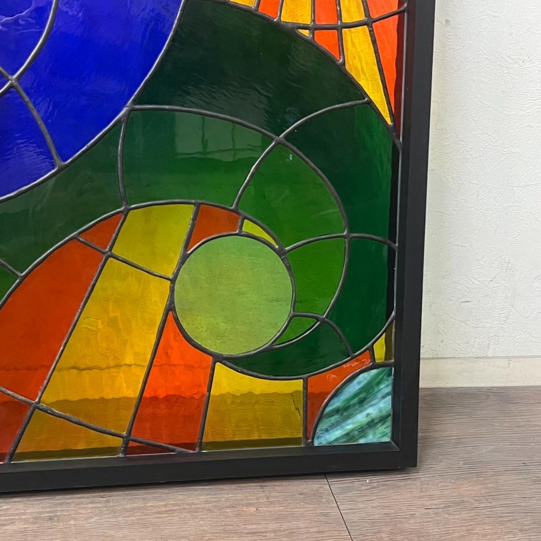 大型　ヴィンテージ　ステンドグラス　アンティークパネル 84.5×81
