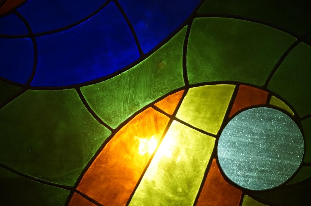 大型　ヴィンテージ　ステンドグラス　アンティークパネル 84.5×81