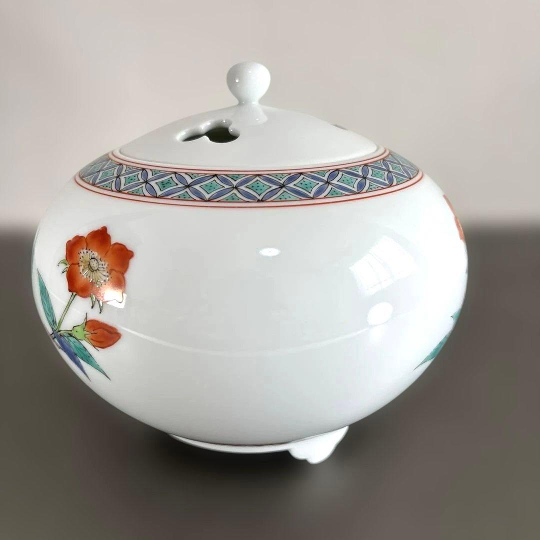 【人間国宝】 14代酒井田柿右衛門 濁手 苺花文 香炉 茶道具 本人作 美品