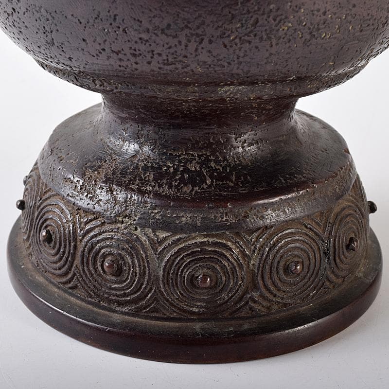 中国　大明宣徳年製　古銅宣徳銅　神獣双耳瓶　花入　時代箱付　F　R7894B