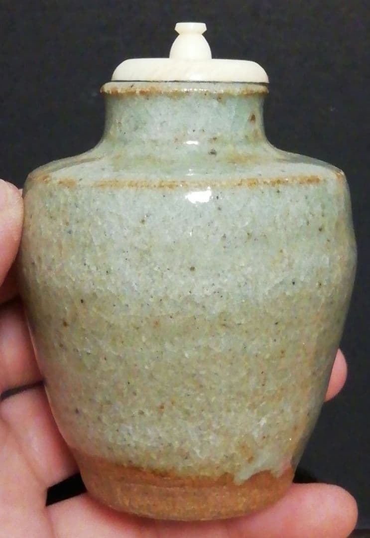 内山仙鶴作　唐津焼　絵唐津　茶入　共箱　仕服付　茶道具