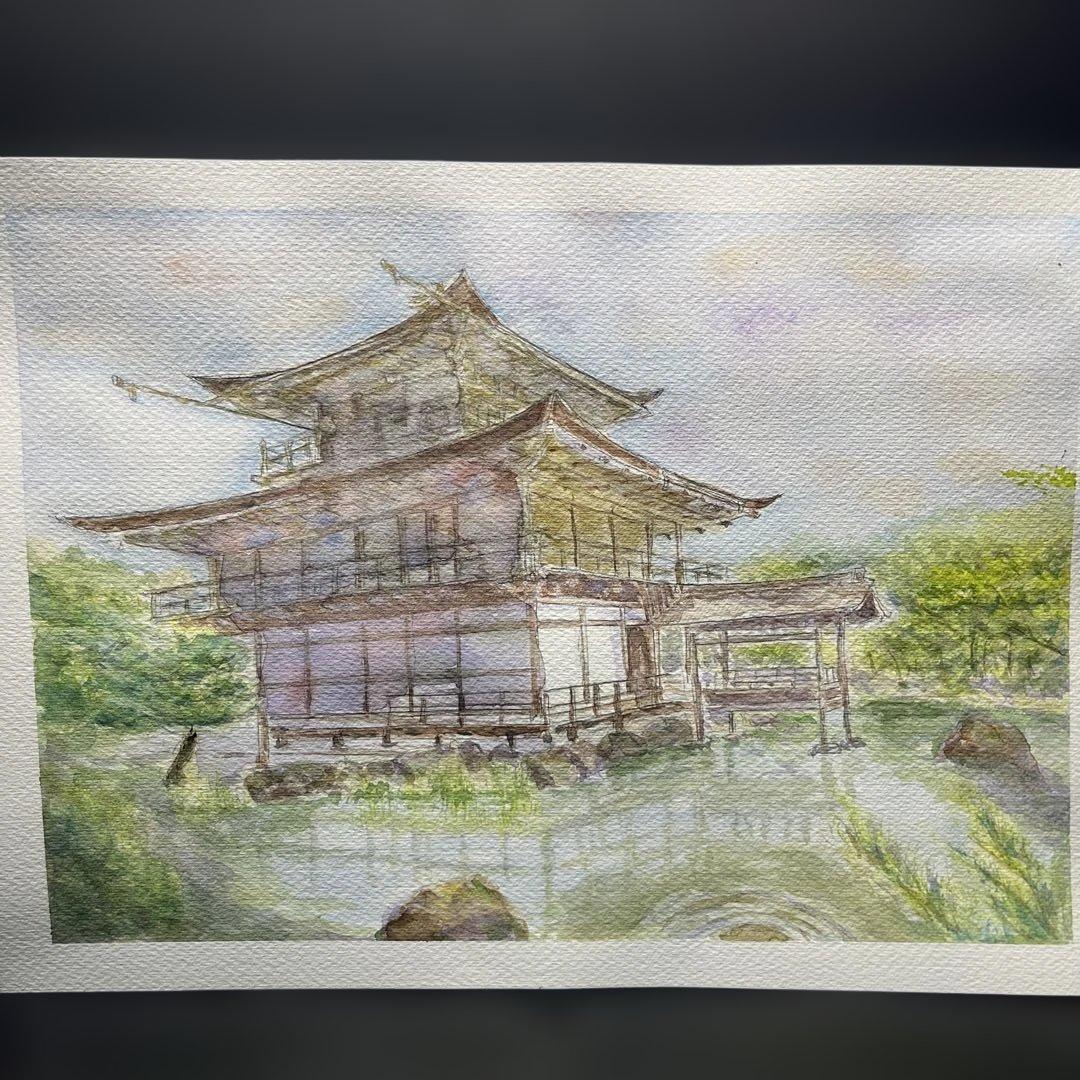 動画投稿中　F4 金閣寺　手描き水彩画　直筆原画　京都世界遺産