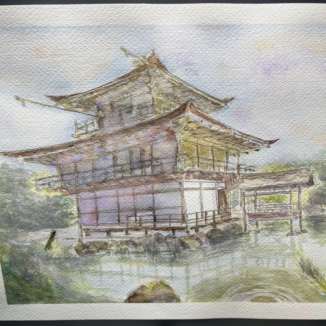動画投稿中　F4 金閣寺　手描き水彩画　直筆原画　京都世界遺産