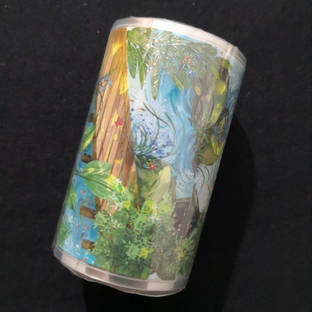 【8754】海外　マステ　5m巻売り　貝殻光カッティング　庭　竹の柵　小川