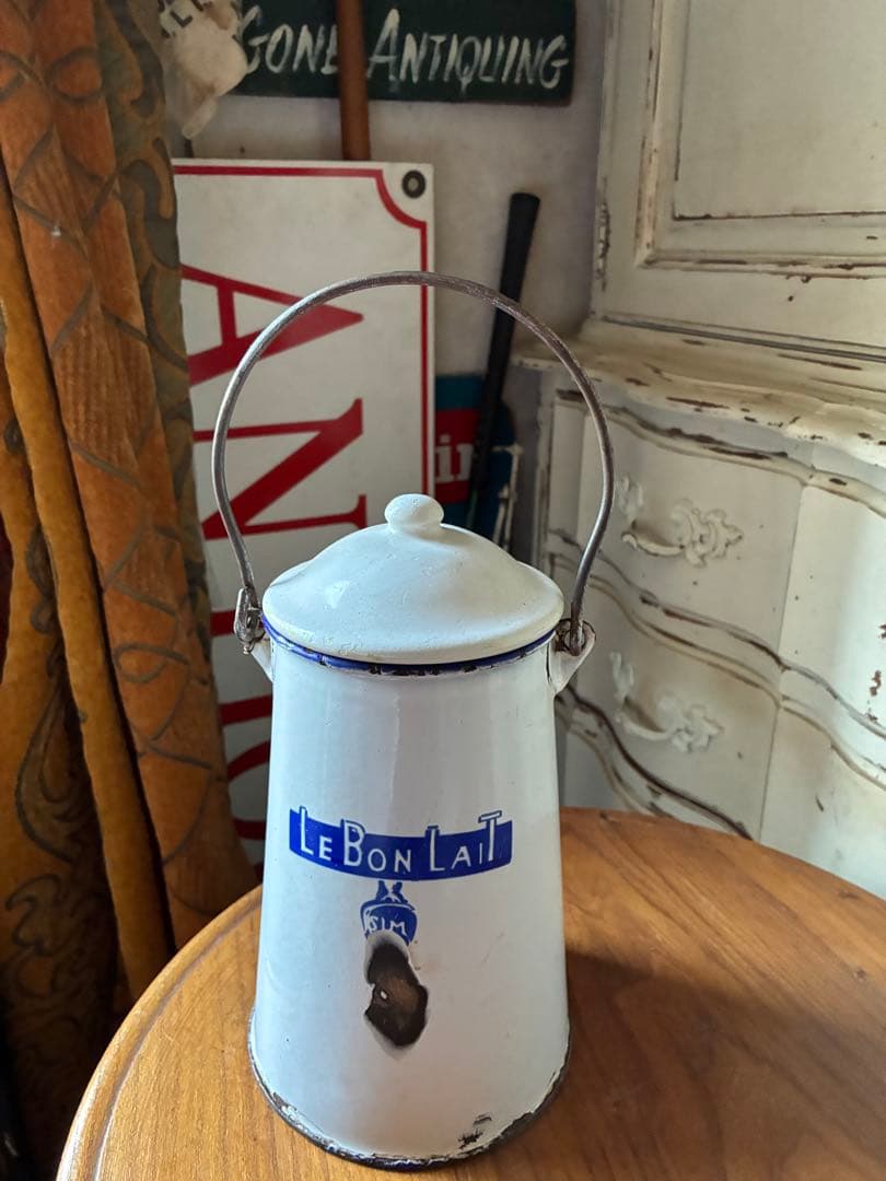 フランス　アンティーク ホーロー ミルク　ポット　キャリー 缶　Maggi青文字