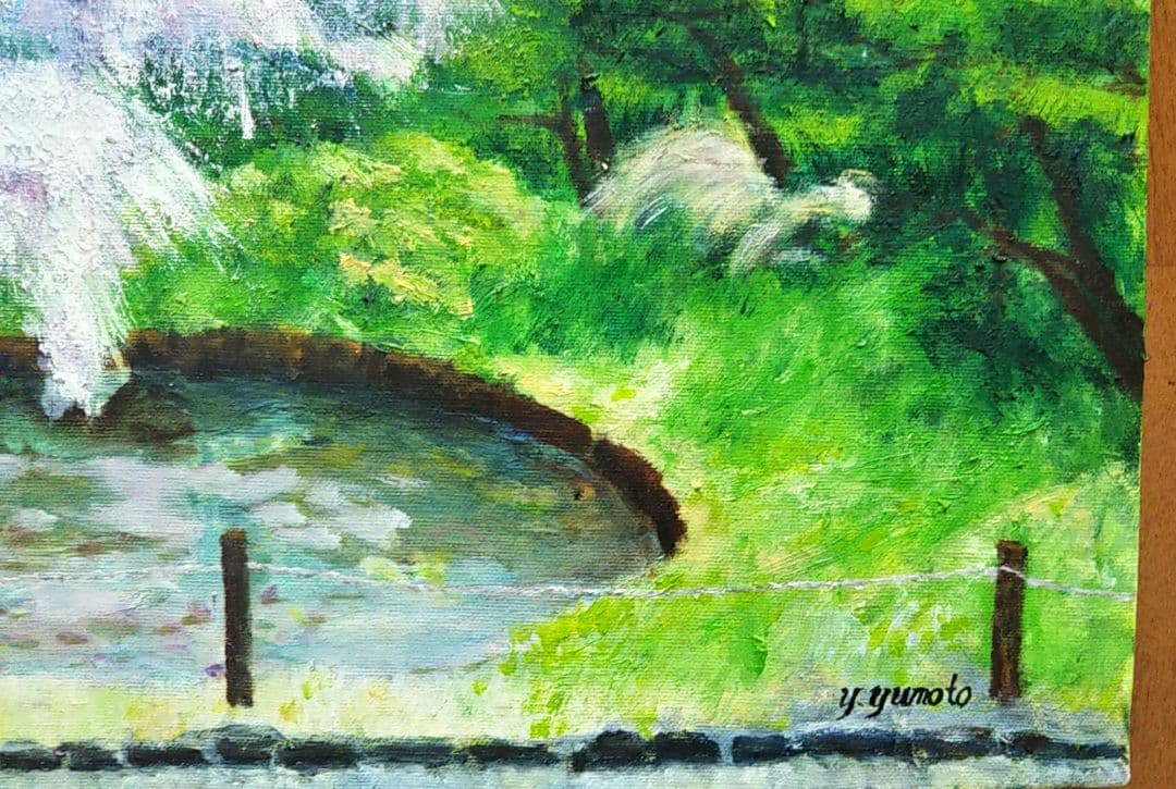 油絵 風景画 神奈川三渓園の枝垂桜【4月】P10