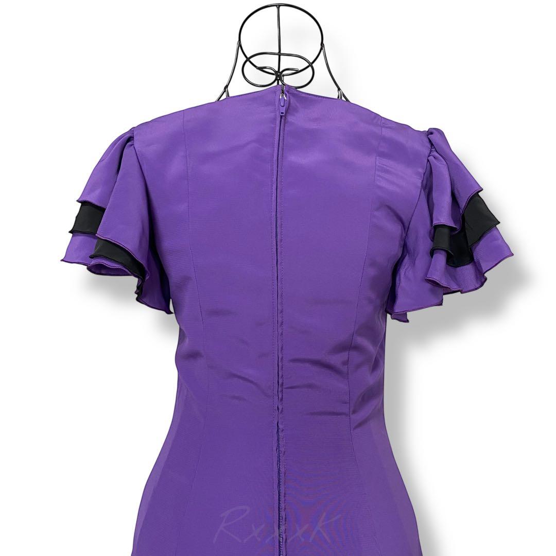 フラメンコ 衣装 ロングドレス ワンピース フリル 紫 黒