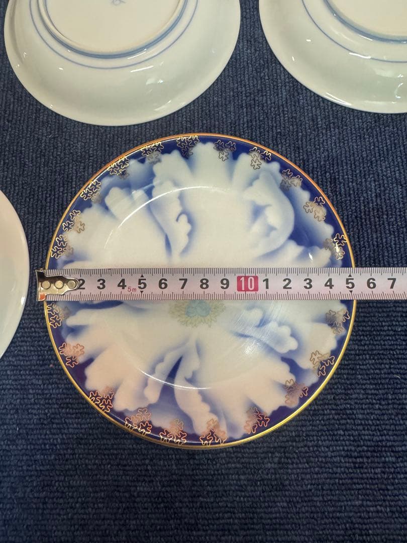 1880 深川製磁　牡丹金ミル　皿　5客　金彩　未使用