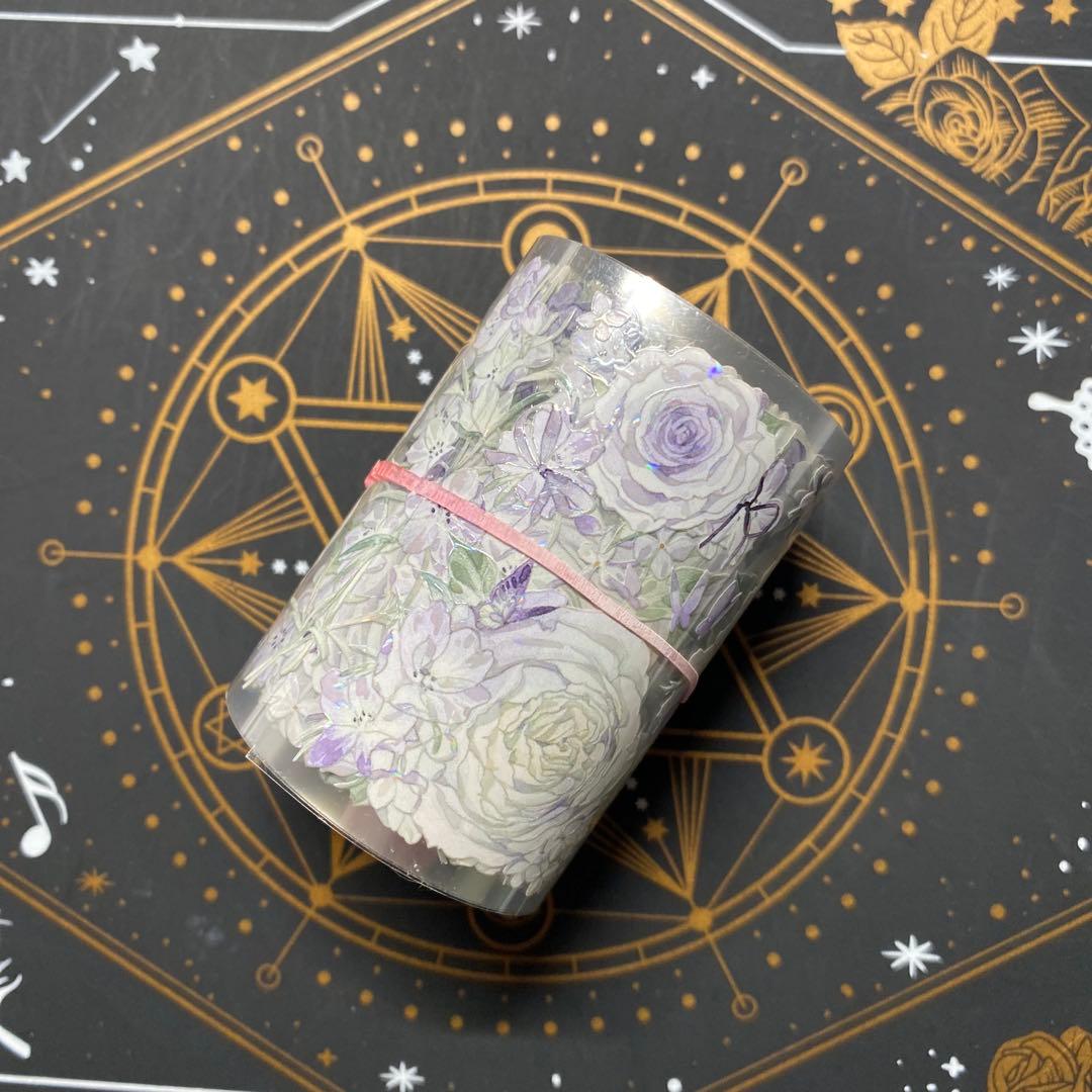 【9249】海外　マステ　中古巻　貝殻光マスキングテープ　お花系　紫