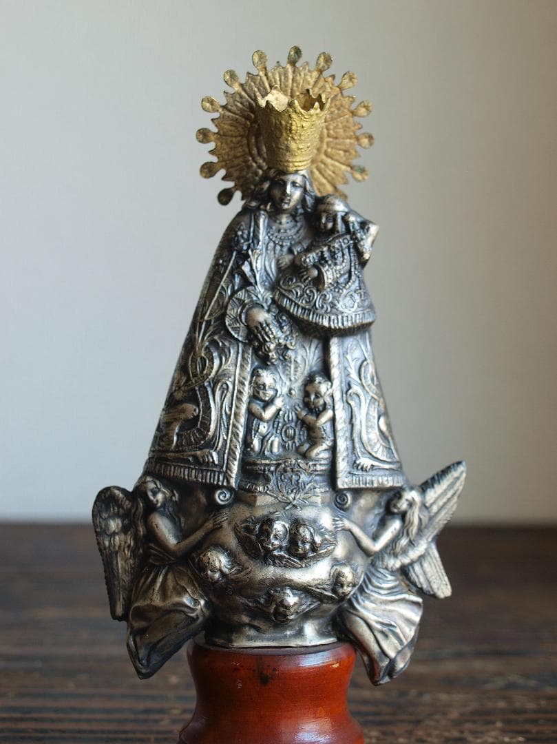 無力の聖母 聖母マリア幼子イエス像 洋銀 スペイン 宗教装飾/K131