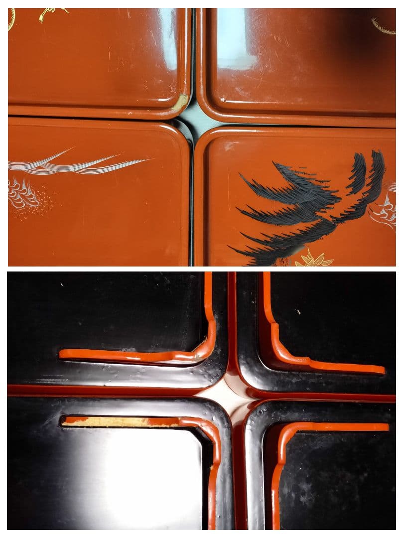 【5客脚付蒔絵膳 】漆器　会席膳 Lサイズ　御膳　朱塗　正月　祭事　アンティーク