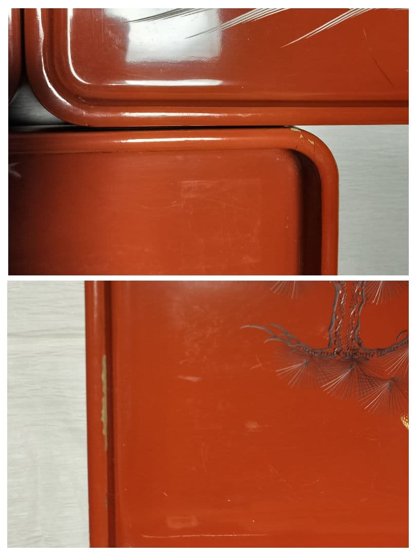 【5客脚付蒔絵膳 】漆器　会席膳 Lサイズ　御膳　朱塗　正月　祭事　アンティーク