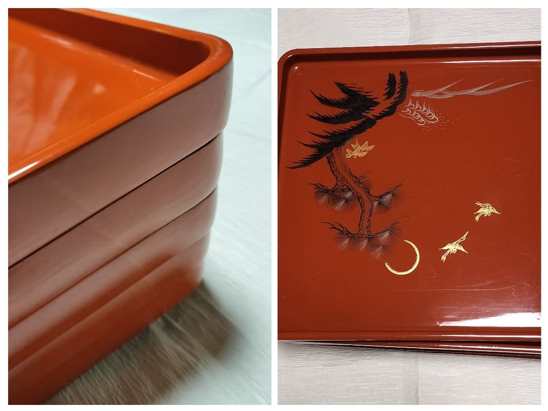 【5客脚付蒔絵膳 】漆器　会席膳 Lサイズ　御膳　朱塗　正月　祭事　アンティーク