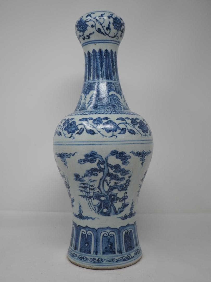染付　花瓶　大明宣徳年製　中国　-SO