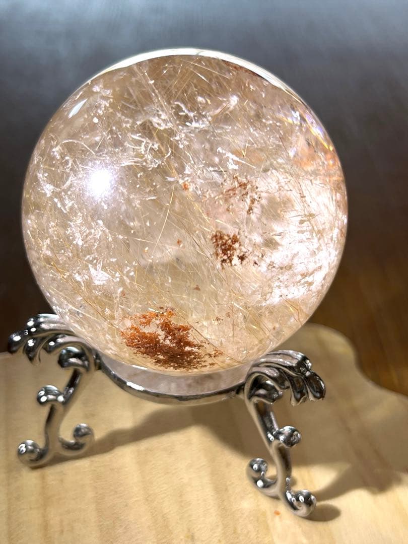 財運最強の天然石　　満ち満ち ミックスルチルクォーツ　スフィア 51㎜