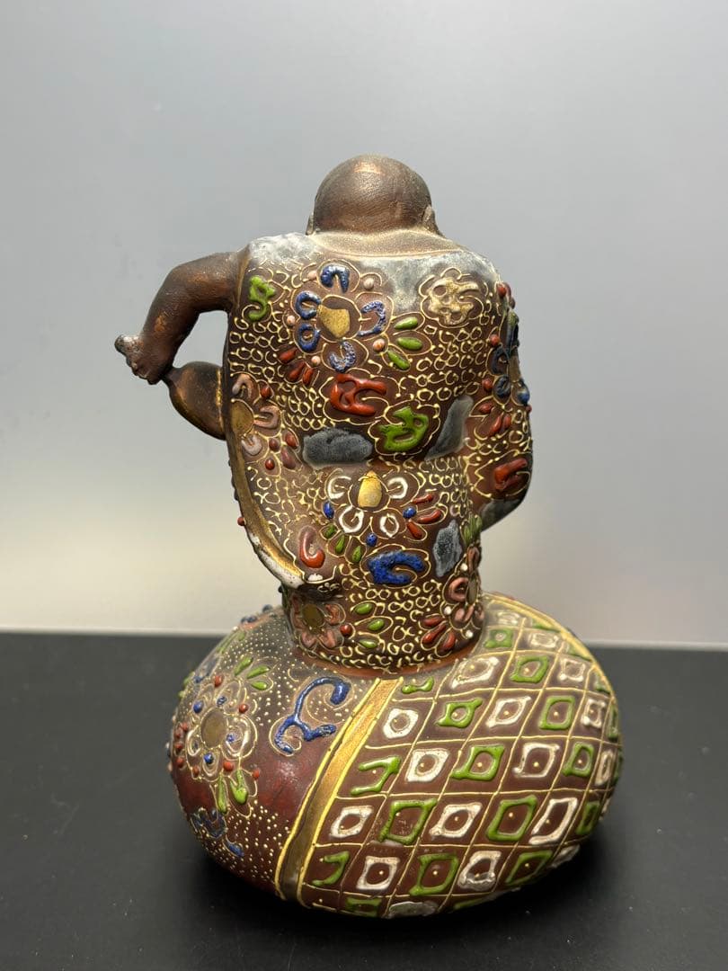 古九谷造 金襴手 金彩色絵細密絵付 布袋像 古陶磁製 薩摩焼 骨董品 古美術品