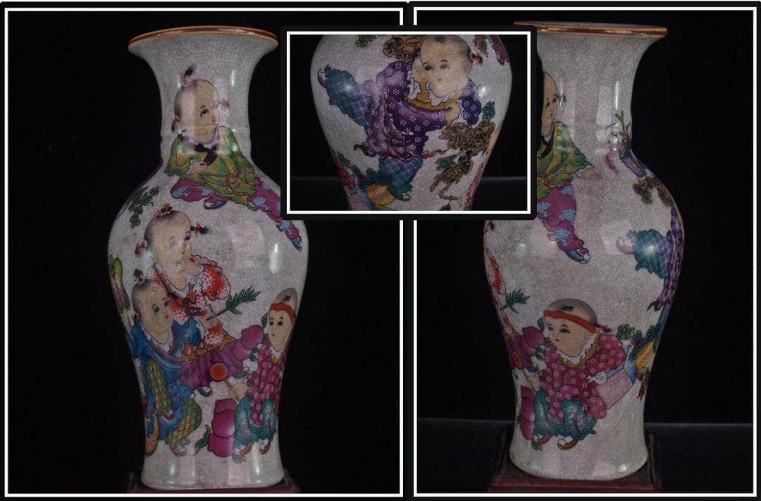 中国 清時代　在銘手描き花瓶 美術品　激安骨董品古美術 DE978B14-2