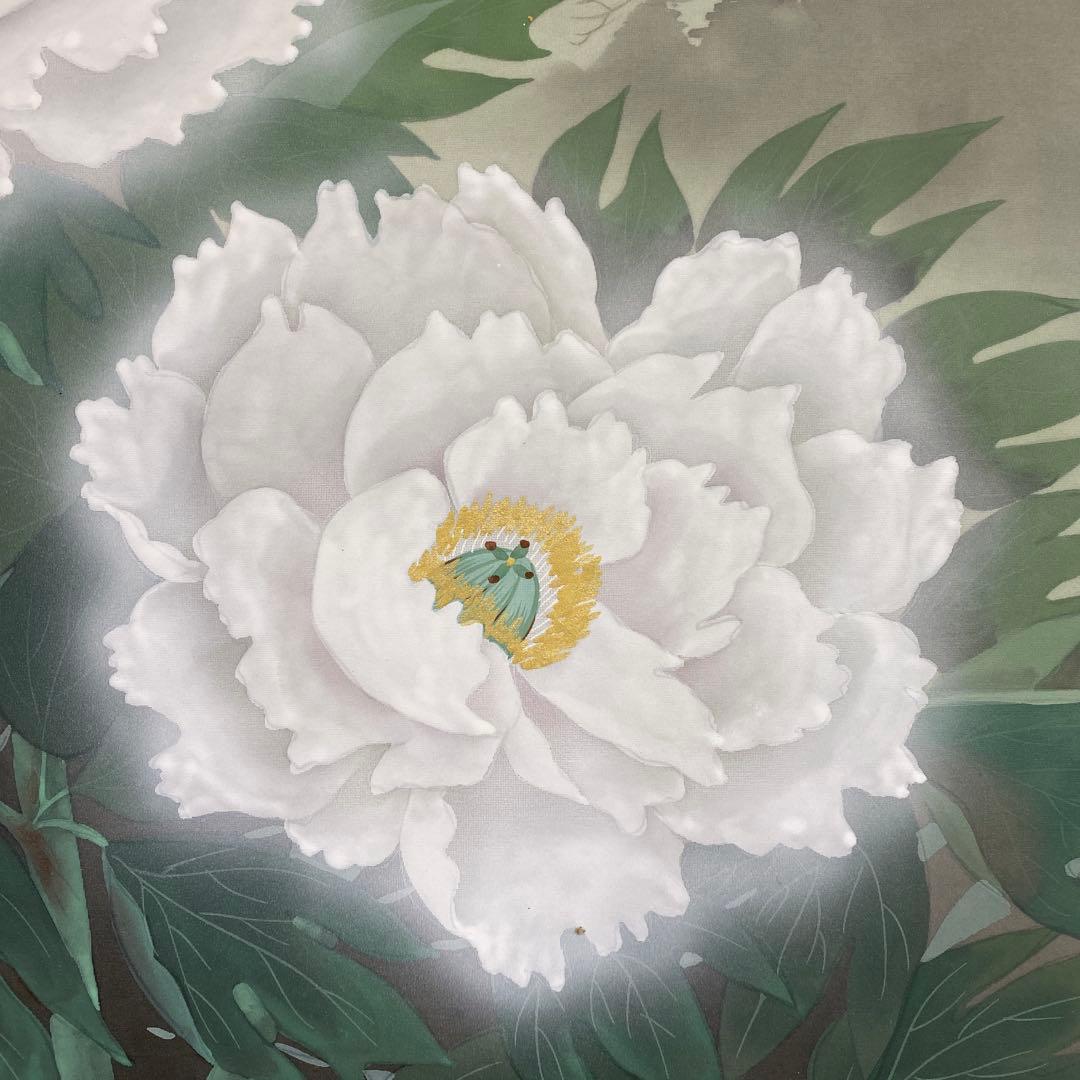 美品 掛け軸 小野守鳳作 牡丹図 共箱 太巻き付 真筆証明書付き 四季花