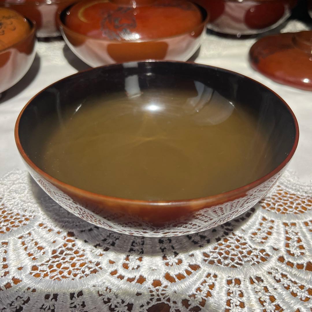 茶道 煎茶 年代物 漆器 沈金 梅に鶯 吸物椀 10客揃