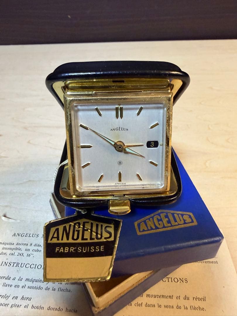 ANGELUS トラベルクロック 置時計 手巻き アラーム付き スイス製稼動品