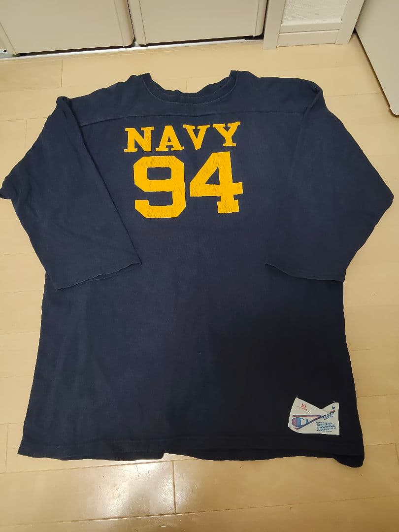 チャンピオン NAVY 両面プリント 七部袖 XLヴィンテージ USA