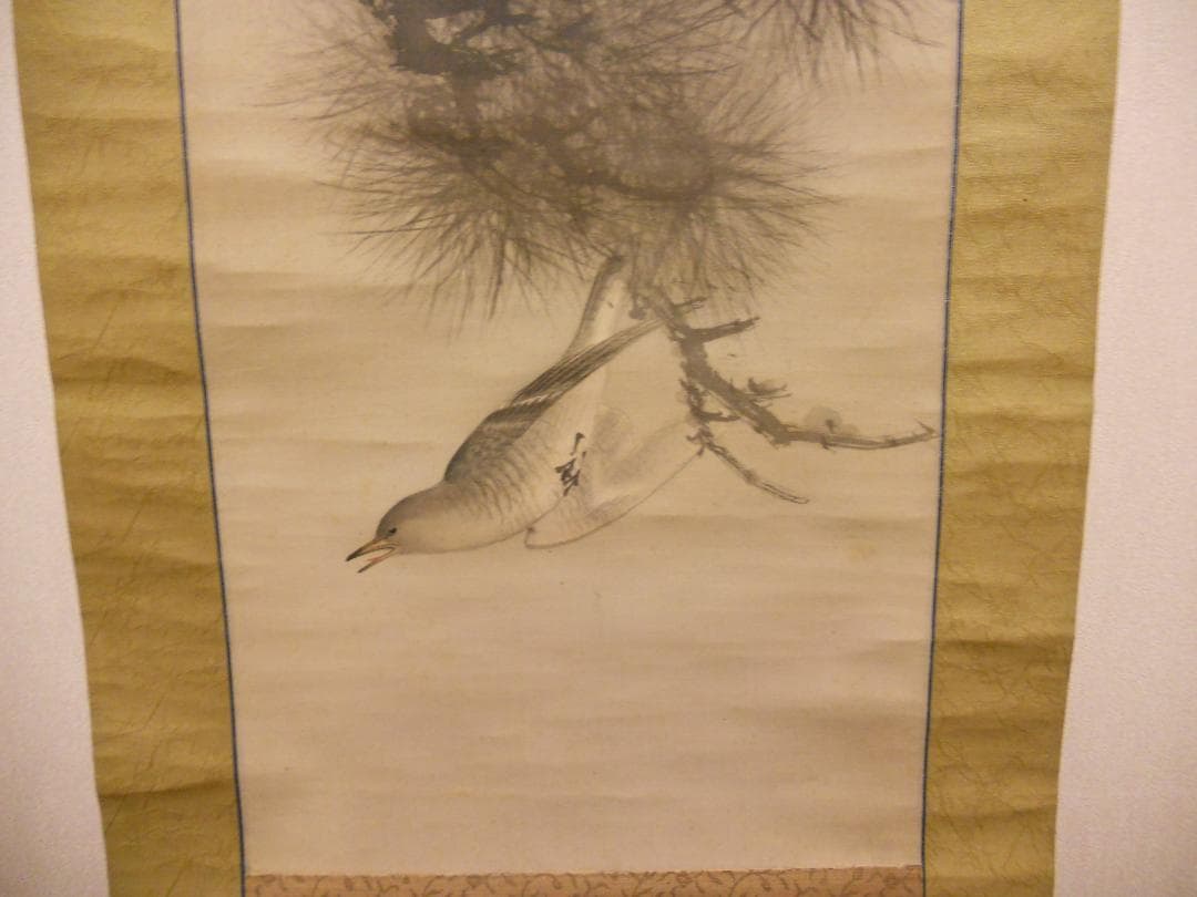 掛け軸 今尾景祥 作 松に月ほととぎす 絹本 日本画 軸装 茶道具 掛軸 です。