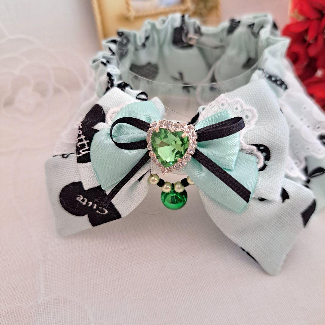 ss55、幅広シュシュバレンタインハート柄(グリーン)わんちゃん猫ちゃん用