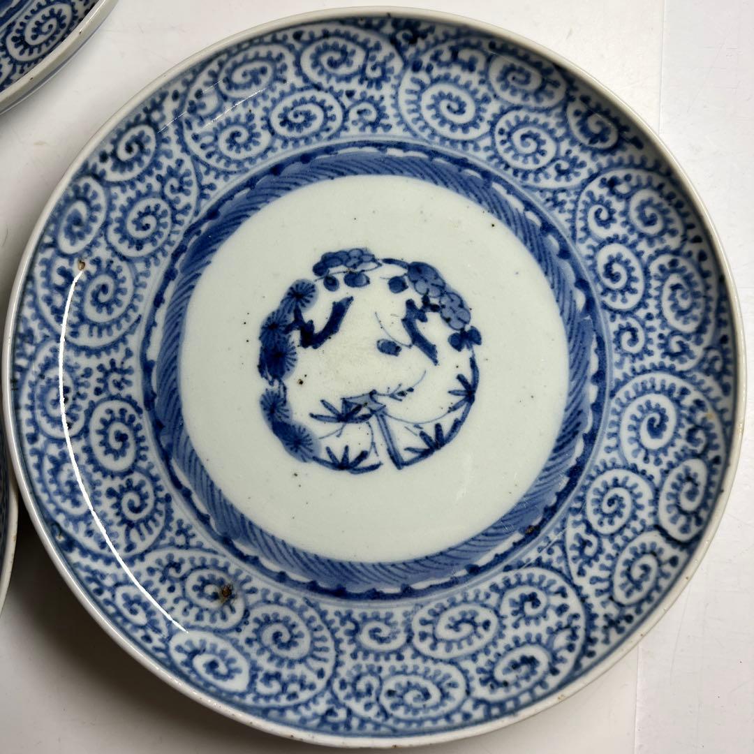 江戸後期　古伊万里　蛸唐草七寸皿5枚　直径約19㎝　東Y7-1208☆2Fトヒオ