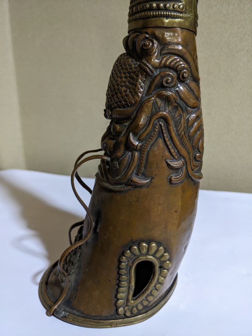 ♦中国 清時代末 古美術 古楽器 唐金 龍文 喇叭 コレクション 骨董品