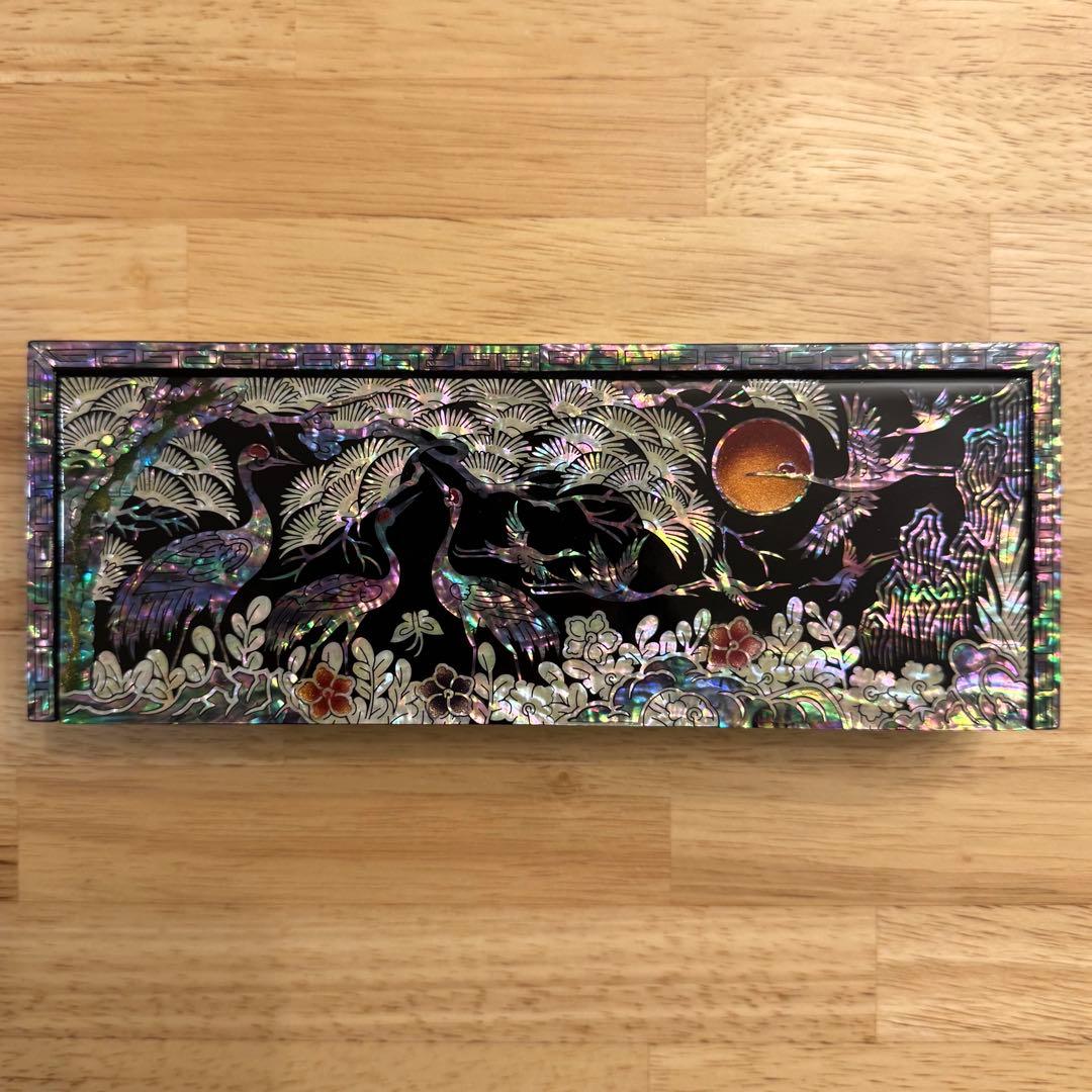 【芸術品★新品未使用】螺鈿 韓国螺鈿 長箱 アクセサリーケース 小物入れ