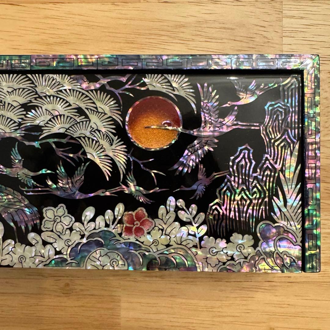 【芸術品★新品未使用】螺鈿 韓国螺鈿 長箱 アクセサリーケース 小物入れ