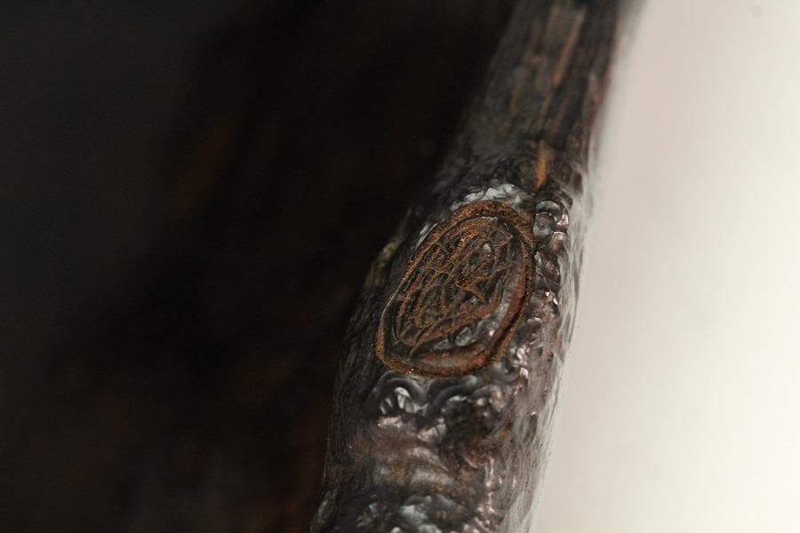 中国美術 紫檀 刻 枝果実 蝸牛 手付 器 39cm 希少(K-A237)