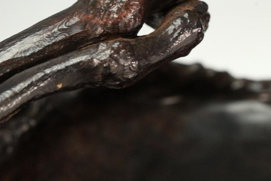 中国美術 紫檀 刻 枝果実 蝸牛 手付 器 39cm 希少(K-A237)