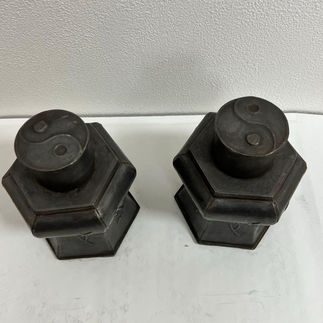 時代物 茶道具 唐物 在銘 点銅 錫 茶心壺 茶入一対 煎茶道具 旧家蔵出