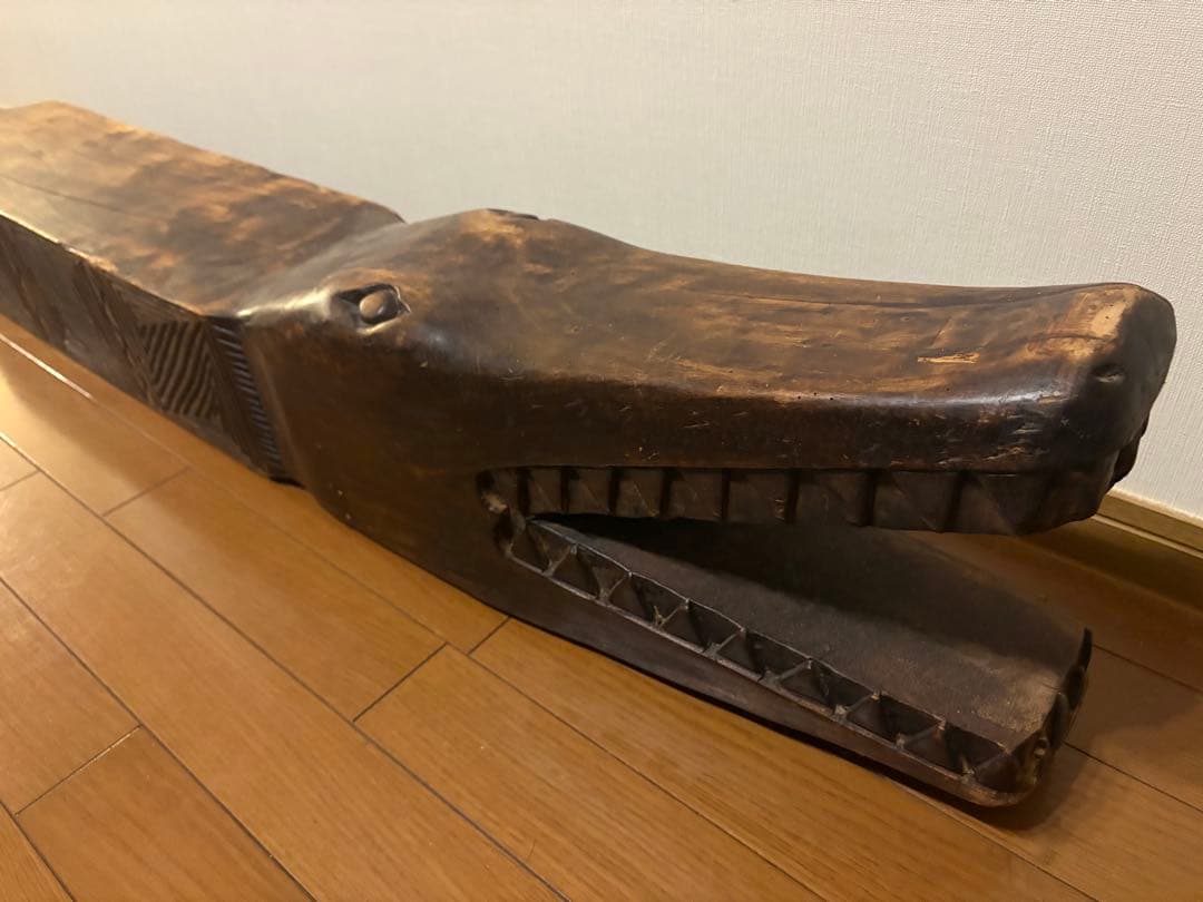 ワニ　木製　木彫り　アンティーク　鉢置　オブジェ