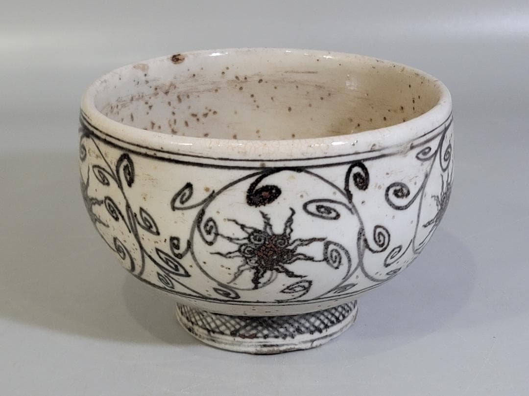 茶道具 元賓焼 纏枝蓮花紋 茶碗 古美術 DT416