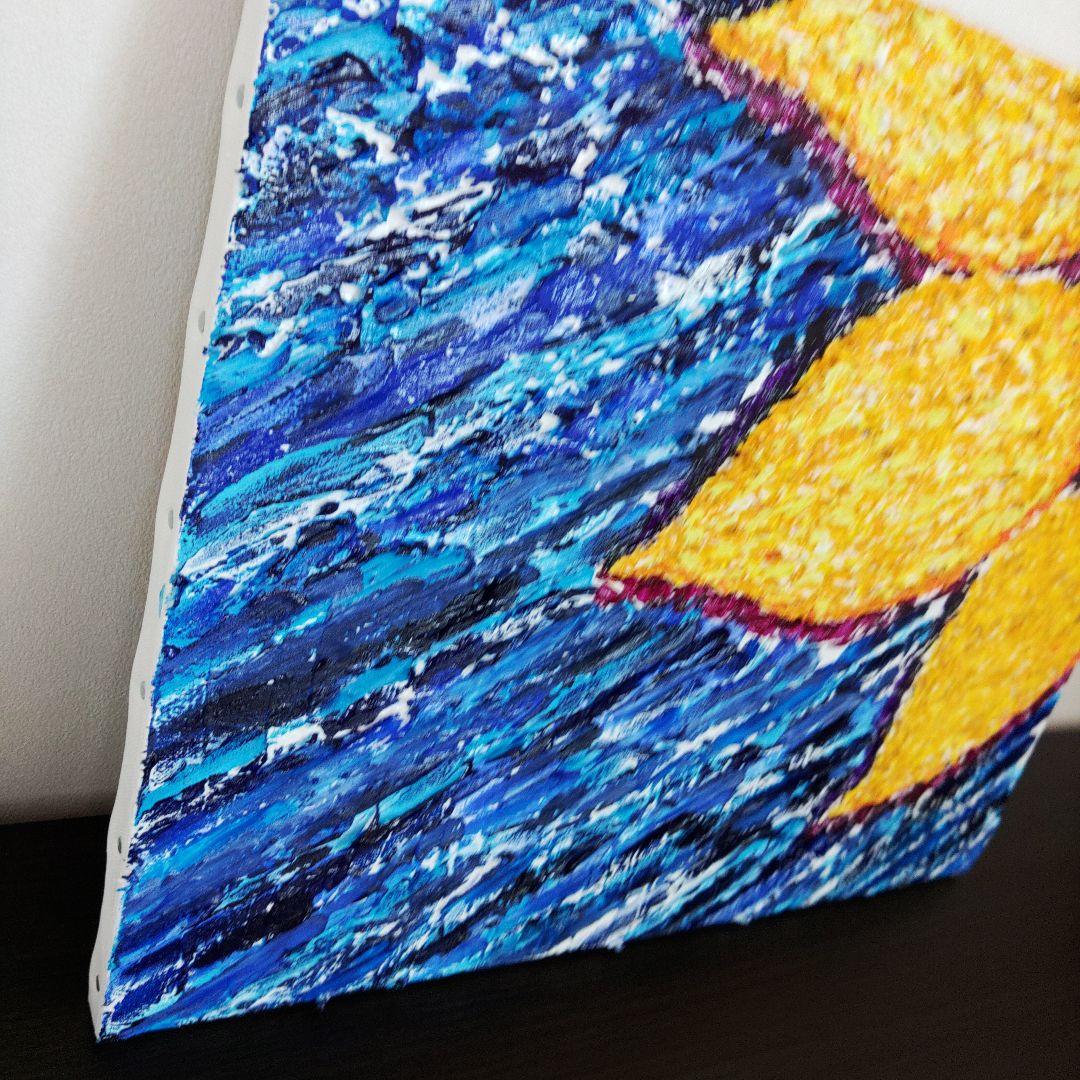 アクリル画 花 ヒマワリ　夏　青　黄色　テクスチャーアート　原画　一点もの