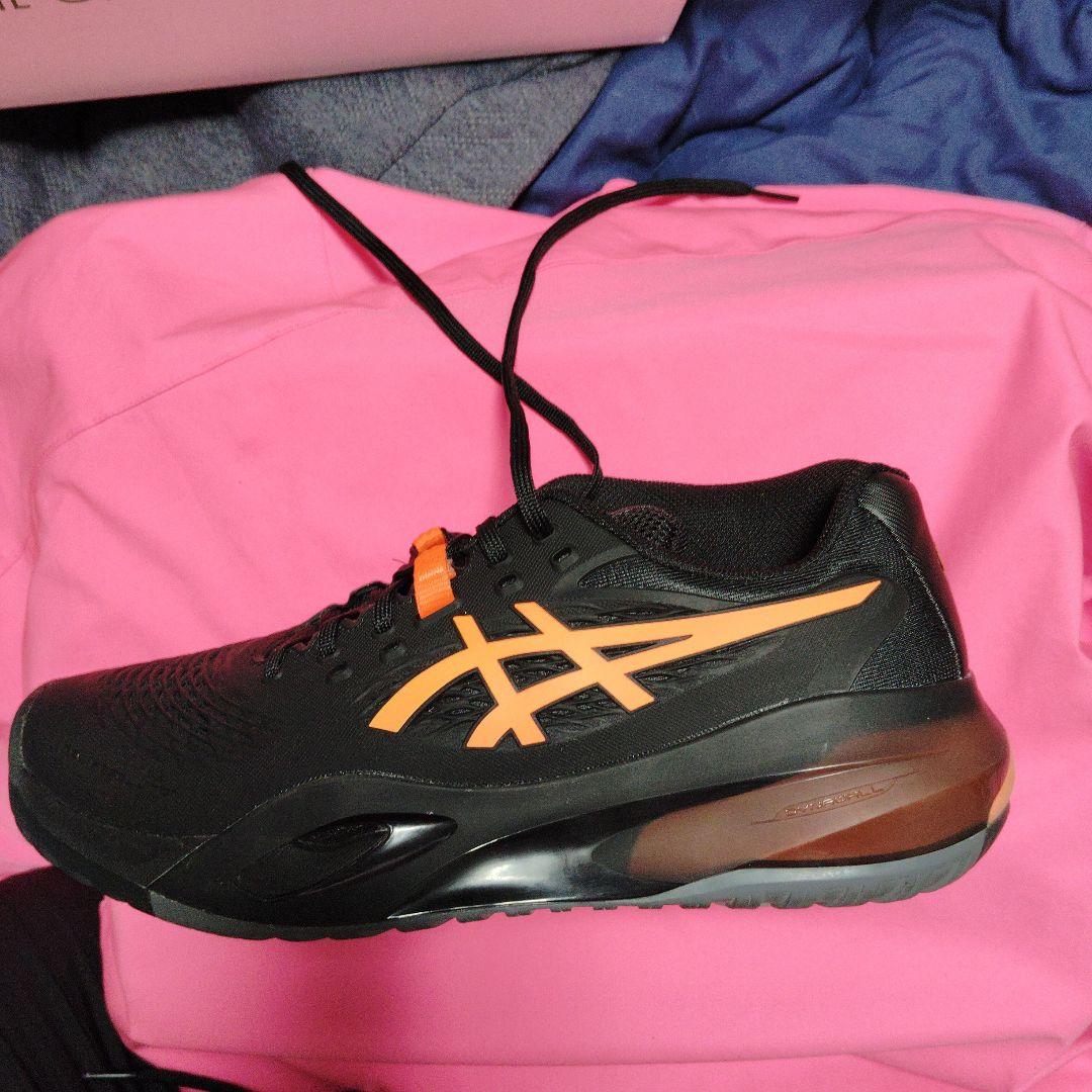 着用1回ASICS ゲルレゾリューションX25.5 2E ブラック/オレンジ