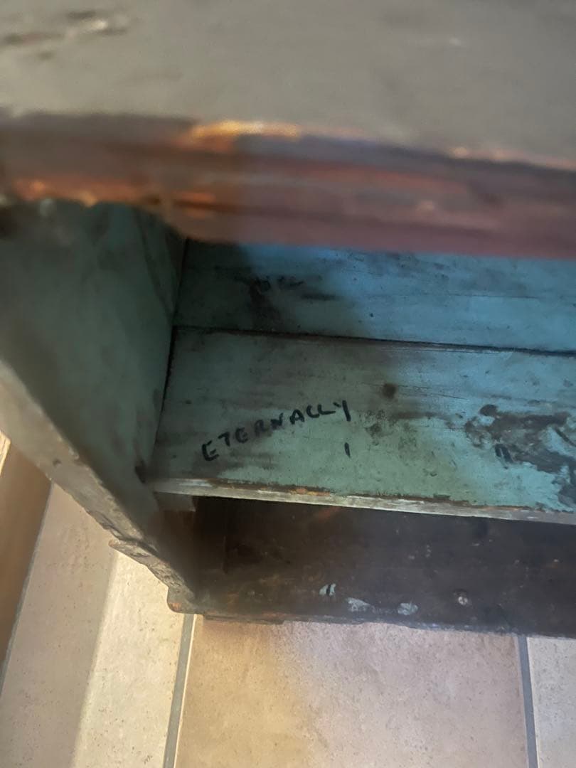 ヴィンテージ 木製本棚・収納キャビネット ペイント剥離・手書き文字あり｜工業系