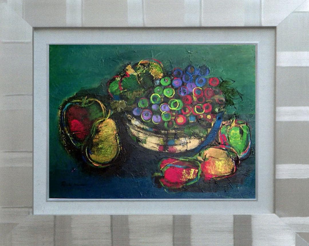 油絵 菅家令子 絵 絵画 インテリア 額付(黒) uF6-061304 フルーツ