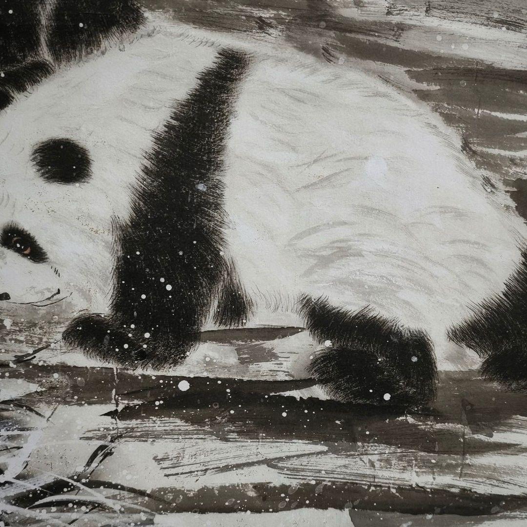 中国画家 郎世寧雪中双熊図 掛軸｜パンダ図｜防伪仕様｜中堂｜客間・書斎・茶室装飾