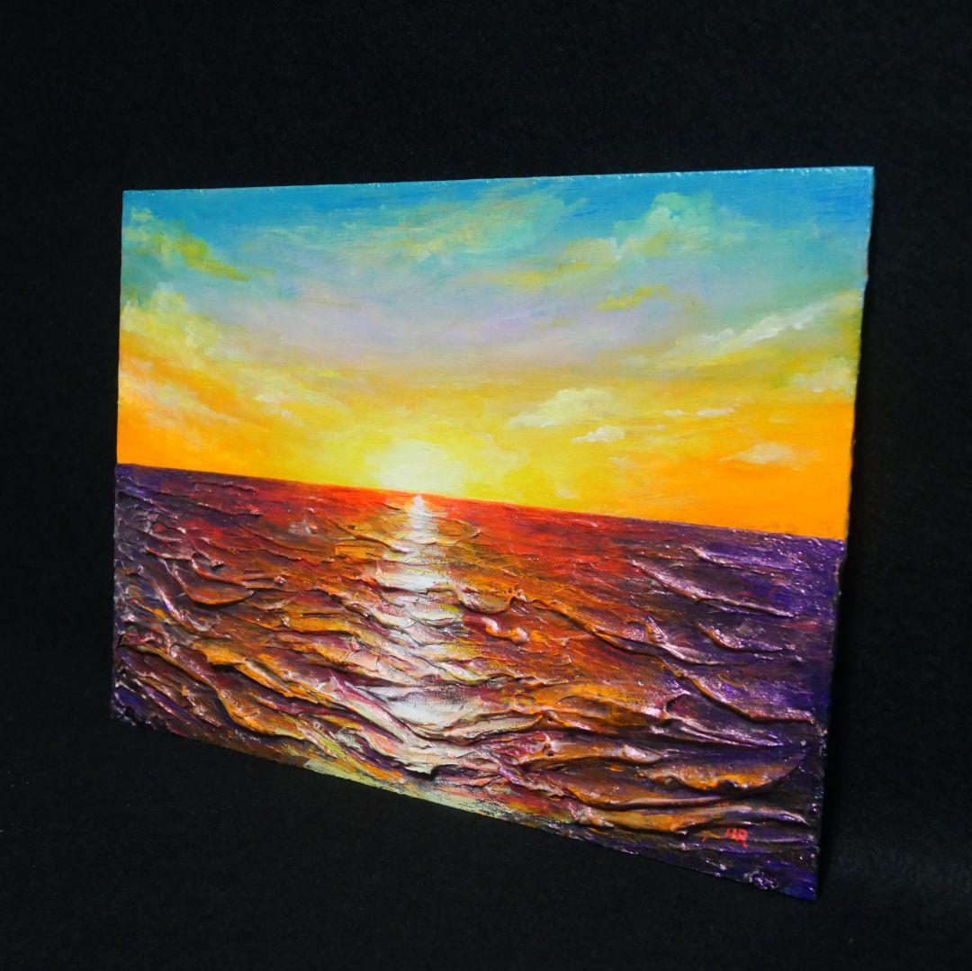 油絵 油彩 油彩画 絵 絵画 【朝日に輝く海】